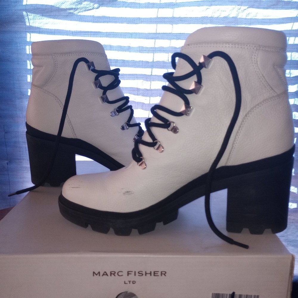 Marc Fisher white combat heeled boots